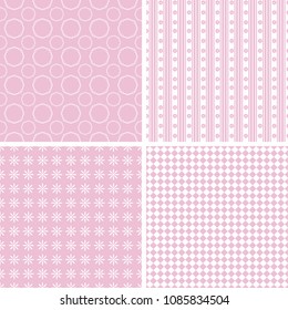 4 Pastel retro different vector seamless patterns. Vintage backgrounds.