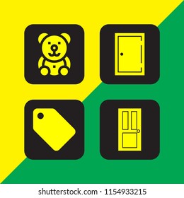 4 patch icons in vector set. bear, clothes label and door illustration for web and graphic design