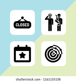 4 patriotic icons in vector set. closed, salute, election event on a calendar with star symbol and army illustration for web and graphic design