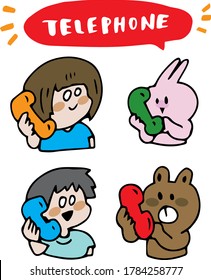 4 patterns of men, women and animals making phone calls