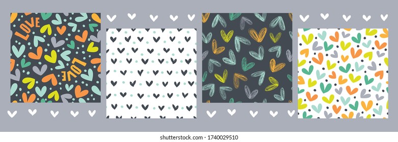 4 patterns on a dark and white background with hearts.
