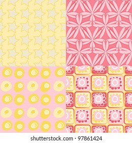 4 patterns with retro flowers and shapes