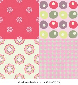 4 patterns with retro flowers and shapes
