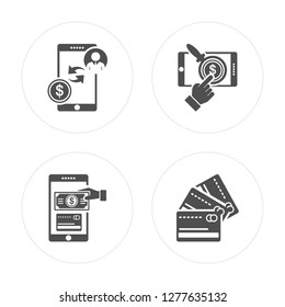 4 Payment method, Cit card modern icons on round shapes, vector illustration, eps10, trendy icon set.