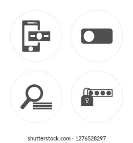 4 Payment method, Search, On, Password modern icons on round shapes, vector illustration, eps10, trendy icon set.