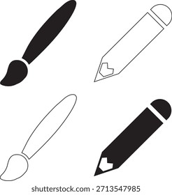 4 Pcs Education Icon. Coloring Brus icon. pen icon. pencil icon.