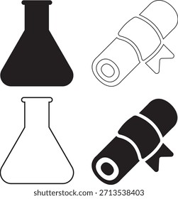 Icono de Educación de 4 piezas. Icono de flujo cónico. Icono de certificado.