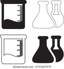 Conjunto de iconos de Educación de 4 piezas. Vaso químico. Frasco cónico.