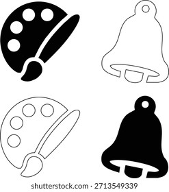 4 Pcs Educação Ícone conjunto. ícone da placa de cor com pincel. ícone da campainha.
