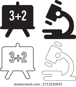 4 Unids Educación Icon set. icono del microscopio. tablero de estudio.