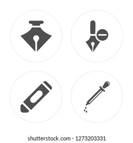 4 Pen, Crayon, Dropper modern icons on round shapes, vector illustration, eps10, trendy icon set.