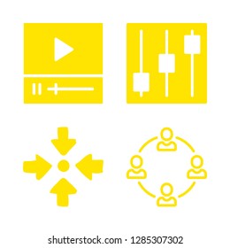4 people icons with video player and workers in this set