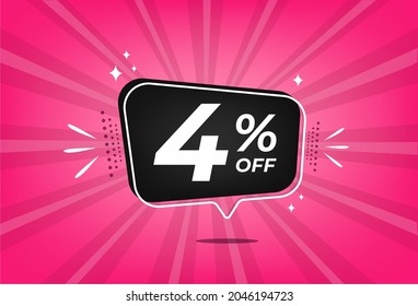 4 percent discount. Pink banner with floating balloon for promotions and offers.