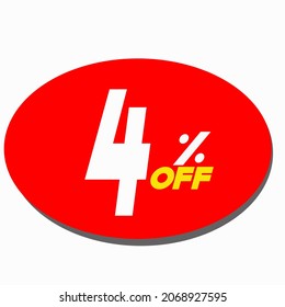 4 POR CIENTO DE DESCUENTO. ELIPSE DE FLOTACIÓN ROJA PARA PROMOCIONES Y OFERTAS