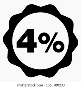 The 4 percent drop icon is dark.  Price drop. Interest rate reduction. Stock symbol. Discount. Markdown of goods. Bonus discount. Vector icon.