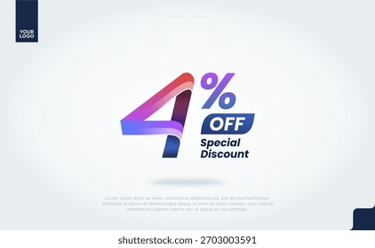 4 Percent Off Banner Vector with Modern 3D Gradient Typography for Sale Promotion