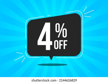 4 percent off. Black balloon on top of a light blue background