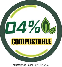 4% percentage of compostable circular vector art illustration with fantastic looking font and green black and orange colors