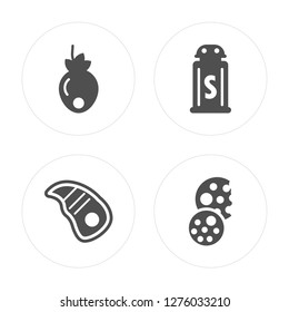 4 Persimmon, Steak, Salt, Biscuit modern icons on round shapes, vector illustration, eps10, trendy icon set.