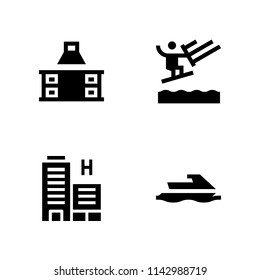 4 person icon set with water ski, extractor hood and hospital vector illustration for graphic design and web