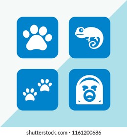 4 pet icons in vector set. pawprint, paw, yawning and chameleon illustration for web and graphic design