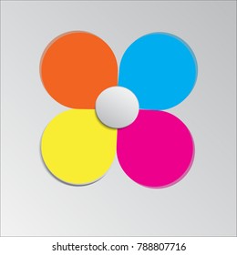 4 petals of flowers are blue, yellow, orange and pink.
