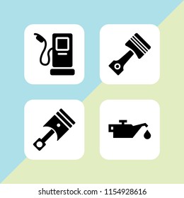 4 petrol icons in vector set. piston, fuel and oil illustration for web and graphic design