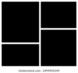 4 Photo frames. Blank photo collage template made of many parts .Mood board background. Gallery Album brandboard grid design. Portfolio images mockup. rectangle, square mosaic picture frame template.