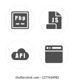 4 Php, Api, Js, Browser modern icons on round shapes, vector illustration, eps10, trendy icon set.