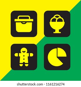 4 pie icons in vector set. pie cart, picnic and dessert illustration for web and graphic design