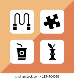 4 piece icons in vector set. puzzle, sugar, rope and apple illustration for web and graphic design