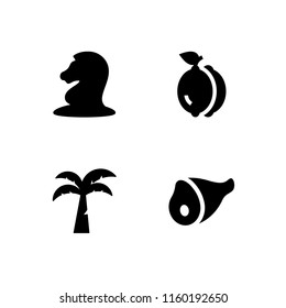 4 piece icons in vector set. strategy, island, lemon and meat illustration for web and graphic design