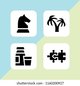 4 piece icons in vector set. puzzle, chess, diary product and island illustration for web and graphic design