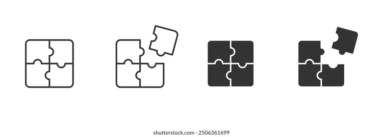 4 piece of puzzles idea illustration in 4 variations filled and outlined. Vector icons in flat style