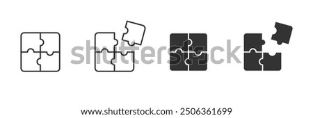 4 piece of puzzles idea illustration in 4 variations filled and outlined. Vector icons in flat style