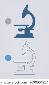 4 Piezas Microscopio medicina investigadora vector e ilustración sobre fondo limpio con pieza aislada (color blanco roto) y 1 pieza completa detrás del objeto superior. Signo y símbolo microscópico vectorial y malo