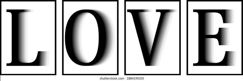 4 pieces poster with LOVE lettering. Vector art design. Simple, minimalist poster. Wording design, lettering.