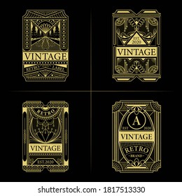 4 pieces of vector illustration set of vintage art deco labels