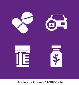 4 pill icons in vector set. pharmaceutical, drug, medicine and medical kit illustration for web and graphic design