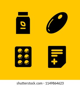 4 pill icons in vector set. pills, vitamin, prescription and blister illustration for web and graphic design
