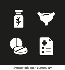4 pill icons in vector set. prescription, medicine and drug illustration for web and graphic design