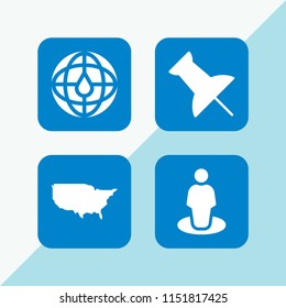 4 pin icons in vector set. gps, us map, push pin and maps and location illustration for web and graphic design