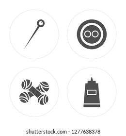 4 Pin, Wool, Button, Glue modern icons on round shapes, vector illustration, eps10, trendy icon set.