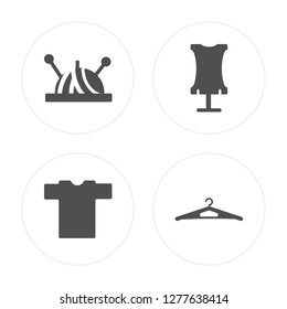 4 Pincushion, Shirt, Mannequin, Hanger modern icons on round shapes, vector illustration, eps10, trendy icon set.