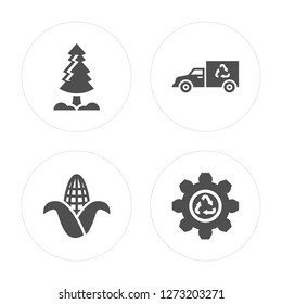 4 Pine, Corn, Truck, Recycling factory modern icons on round shapes, vector illustration, eps10, trendy icon set.