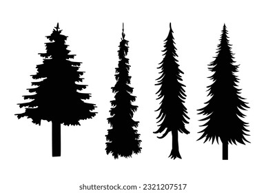 4 pine trees silhouette vector art