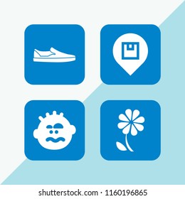 4 pink icons in vector set. marker, scared, flower and sneakers illustration for web and graphic design