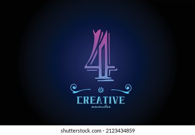 4 pink number logo icon design. Creative vintage template for company and business