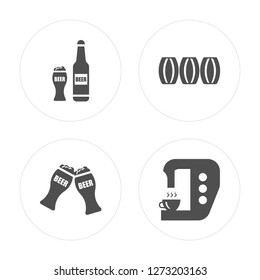 4 Pint of beer, Toast, Barrel, Tap modern icons on round shapes, vector illustration, eps10, trendy icon set.