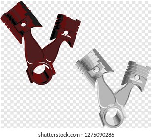 4 pistons on a gray background. Red and gray